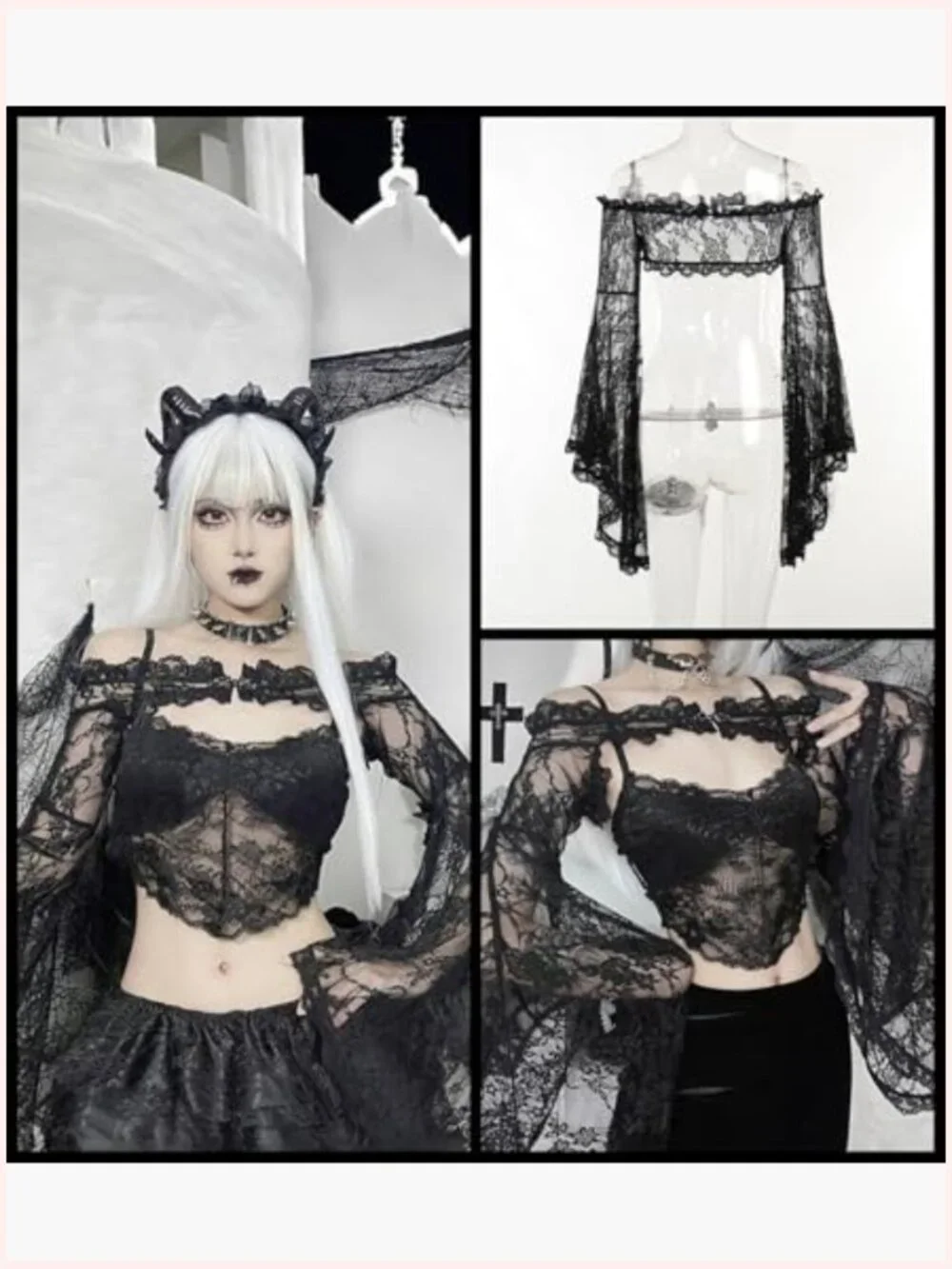 Sheer Mesh Bell Sleeve Crop Top Bolero Shrug - Picture 2 of 6